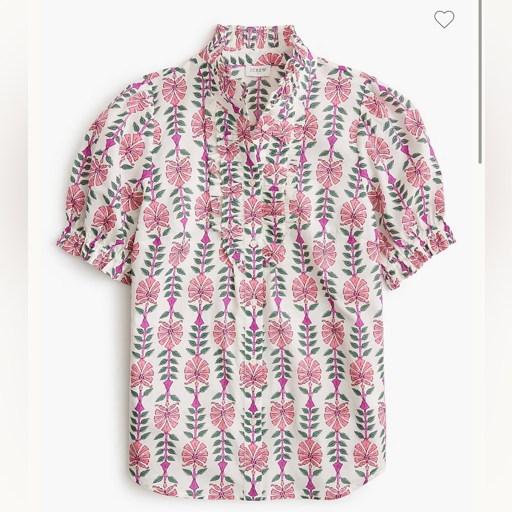 J.Crew Printed ruffle-placket blouse